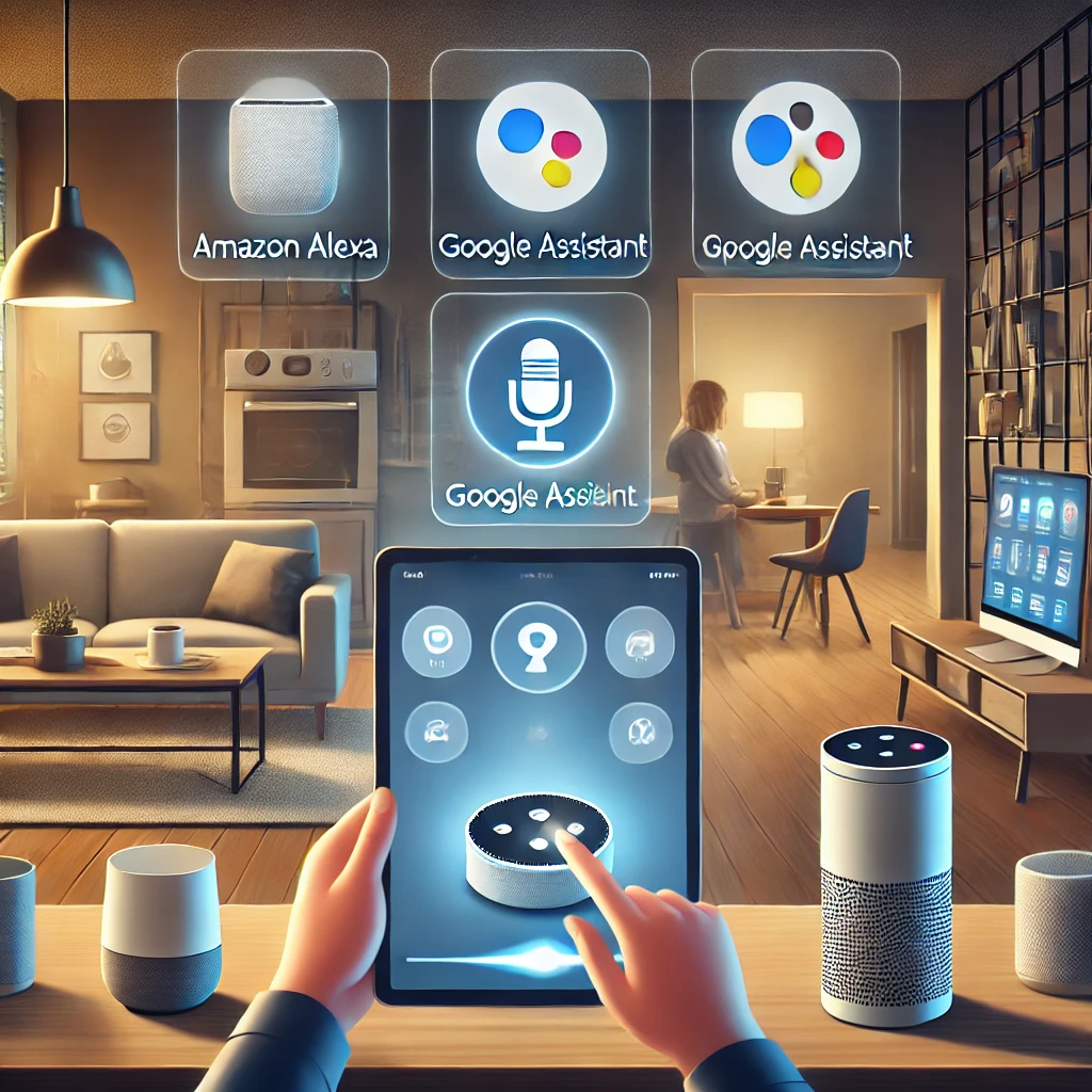 Illustration of a person setting up voice control for home automation